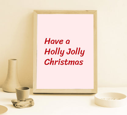 Holly Jolly Christmas Poster Red Holiday Typography Wall Art Digital Download