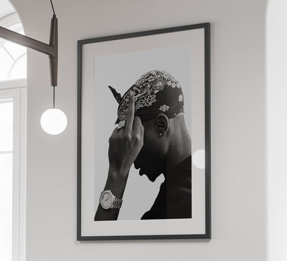 Tupac 2Pac Middle Finger Poster, Black and White Rap Print & Hip Hop Wall Art, Music Studio Decor, Printable Retro Wall Art, Digital Download