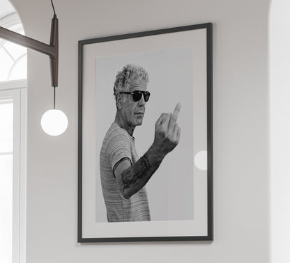 Anthony Bourdain Middle Finger Poster – Black and White Wall Art Digital Download
