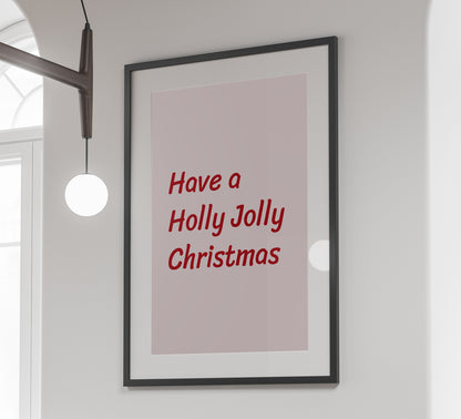 Holly Jolly Christmas Poster Red Holiday Typography Wall Art Digital Download