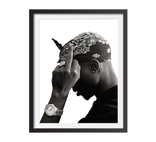 Tupac 2Pac Middle Finger Poster, Black and White Rap Print & Hip Hop Wall Art, Music Studio Decor, Printable Retro Wall Art, Digital Download