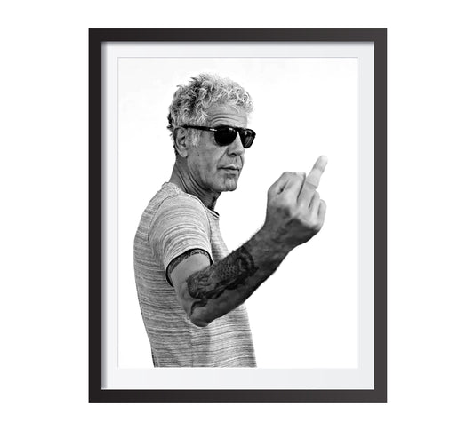 Anthony Bourdain Middle Finger Poster – Black and White Wall Art Digital Download