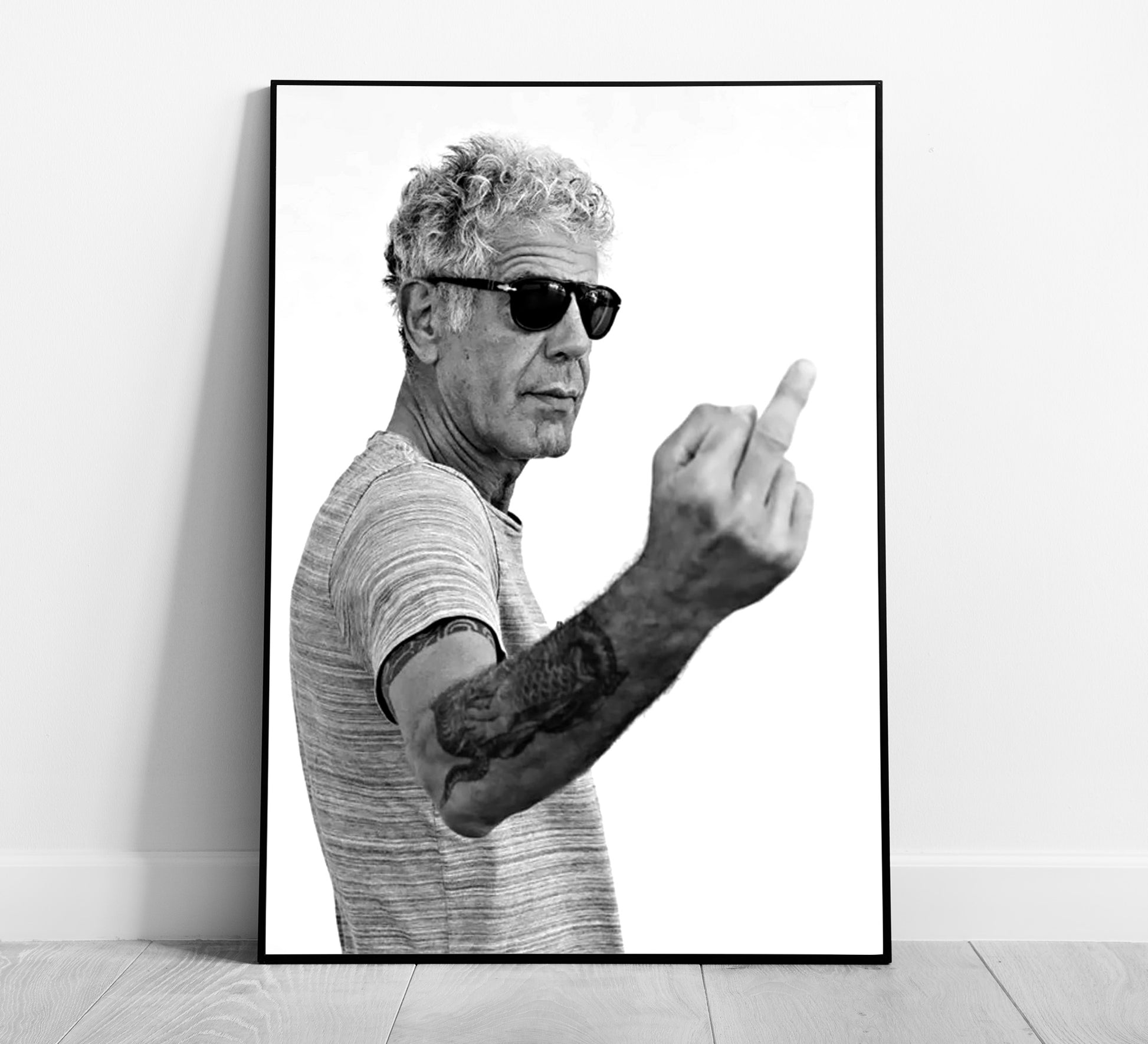 Anthony Bourdain Middle Finger Poster – Black and White Wall Art Digital Download