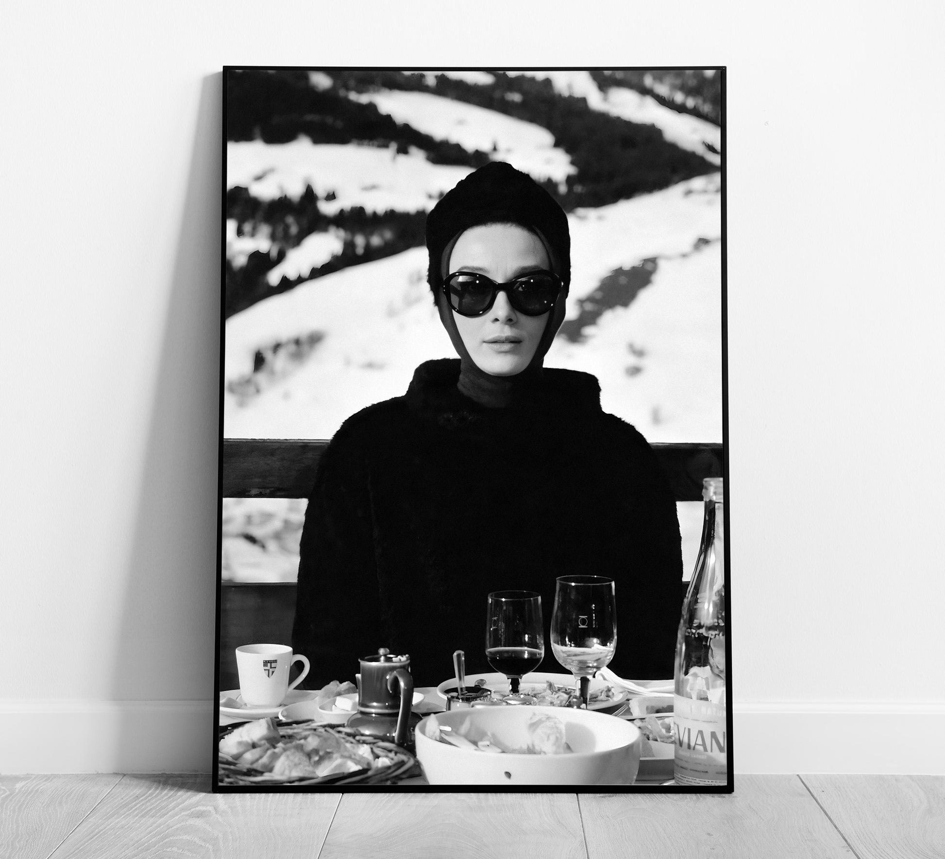 Audrey Hepburn Ski Poster, Black and White, Vintage Photography, Bar Cart Print, Ski Home Decor, Digital Download