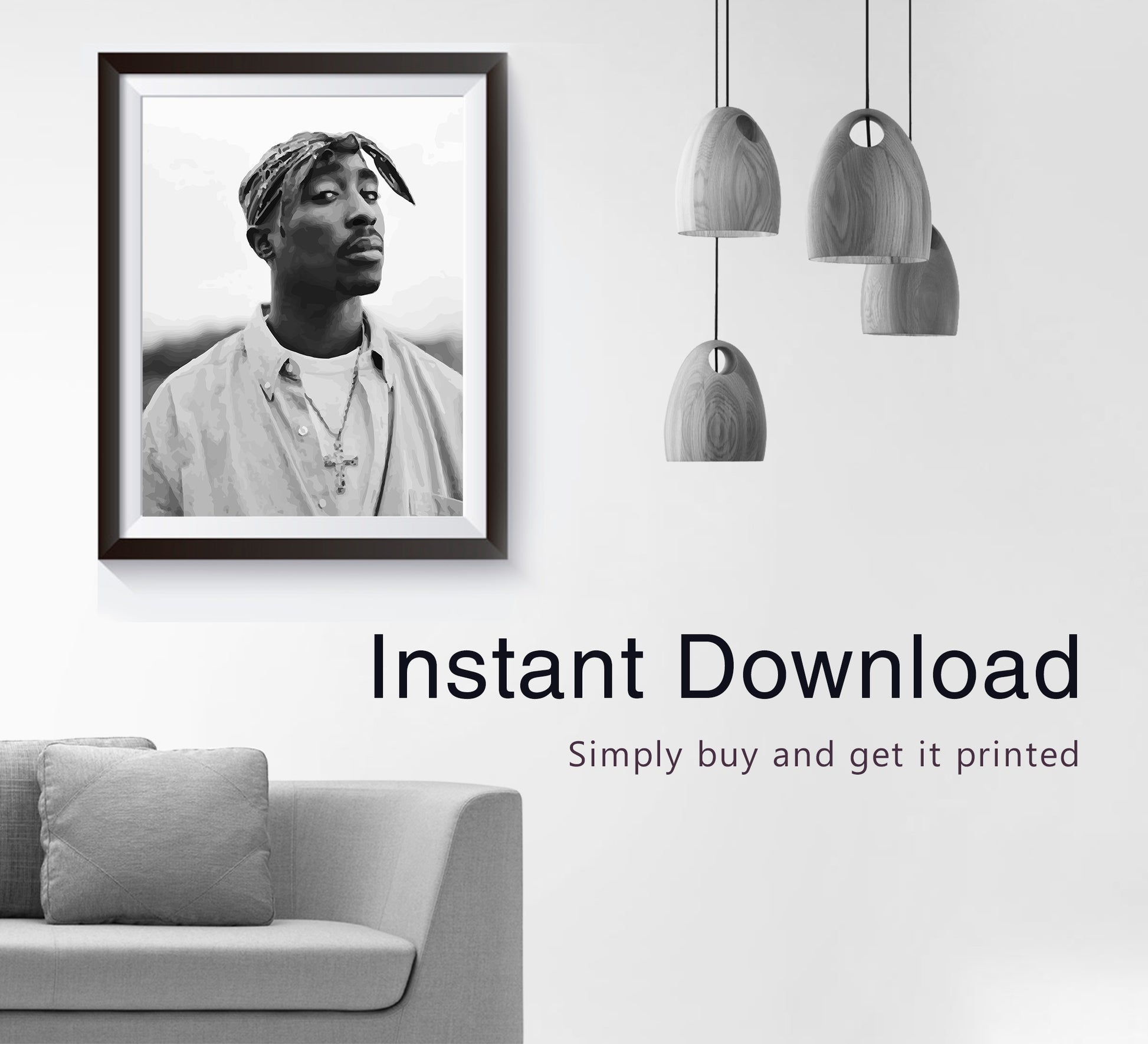 Vintage Tupac 2Pac Poster, Black and White Rap Print & Hip Hop Wall Art, Music Studio Decor, Printable Retro Wall Art, Digital Download