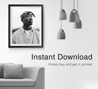 Vintage Tupac 2Pac Poster, Black and White Rap Print & Hip Hop Wall Art, Music Studio Decor, Printable Retro Wall Art, Digital Download