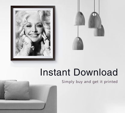 Dolly Parton Poster – Black and White Vintage Music Print, Fashion Photography, Retro Wall Art & Feminist Decor, Digital Download