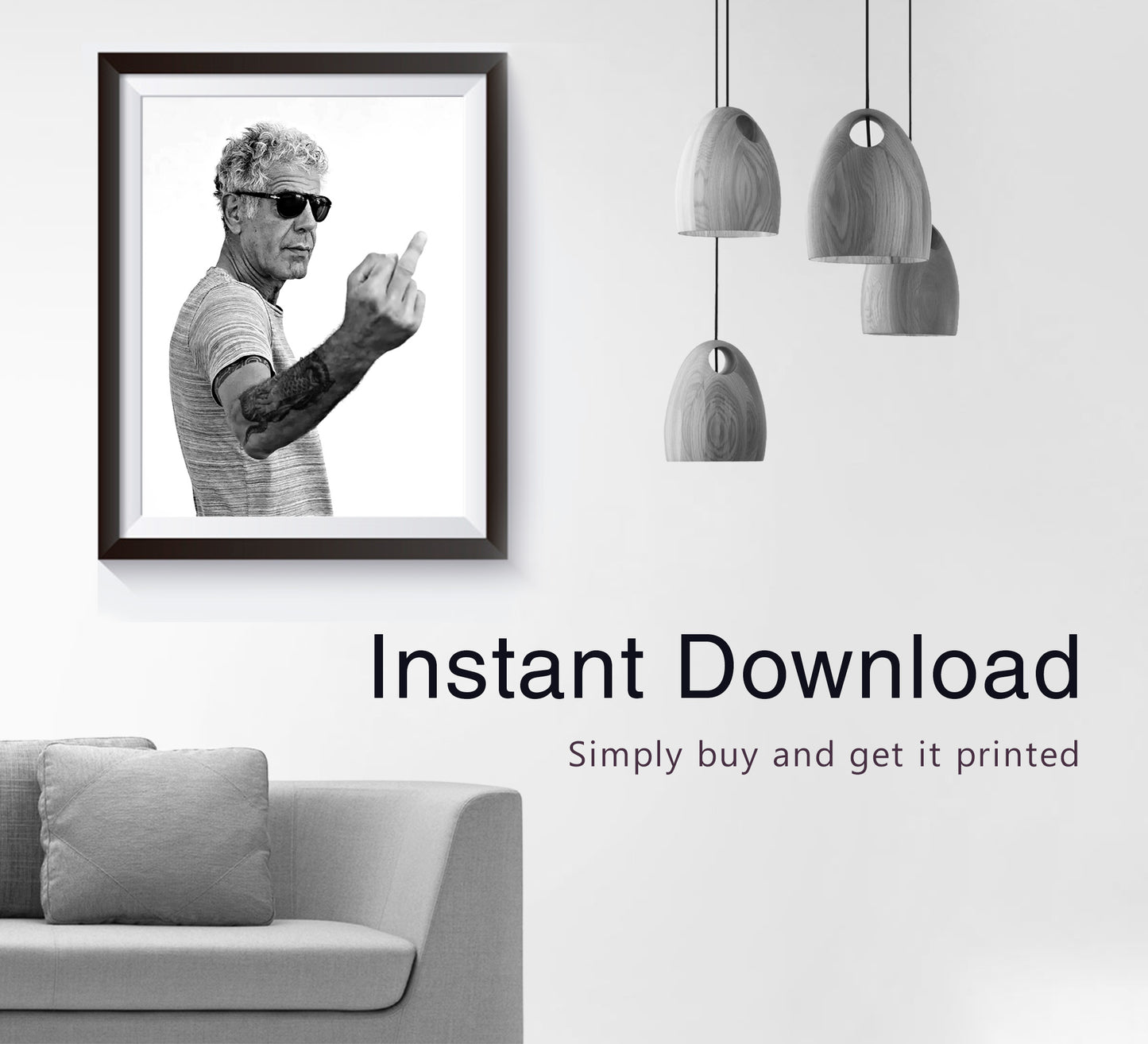Anthony Bourdain Middle Finger Poster – Black and White Wall Art Digital Download