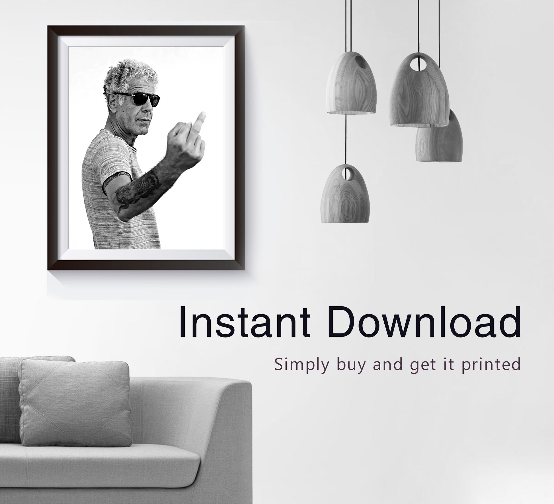 Anthony Bourdain Middle Finger Poster – Black and White Wall Art Digital Download