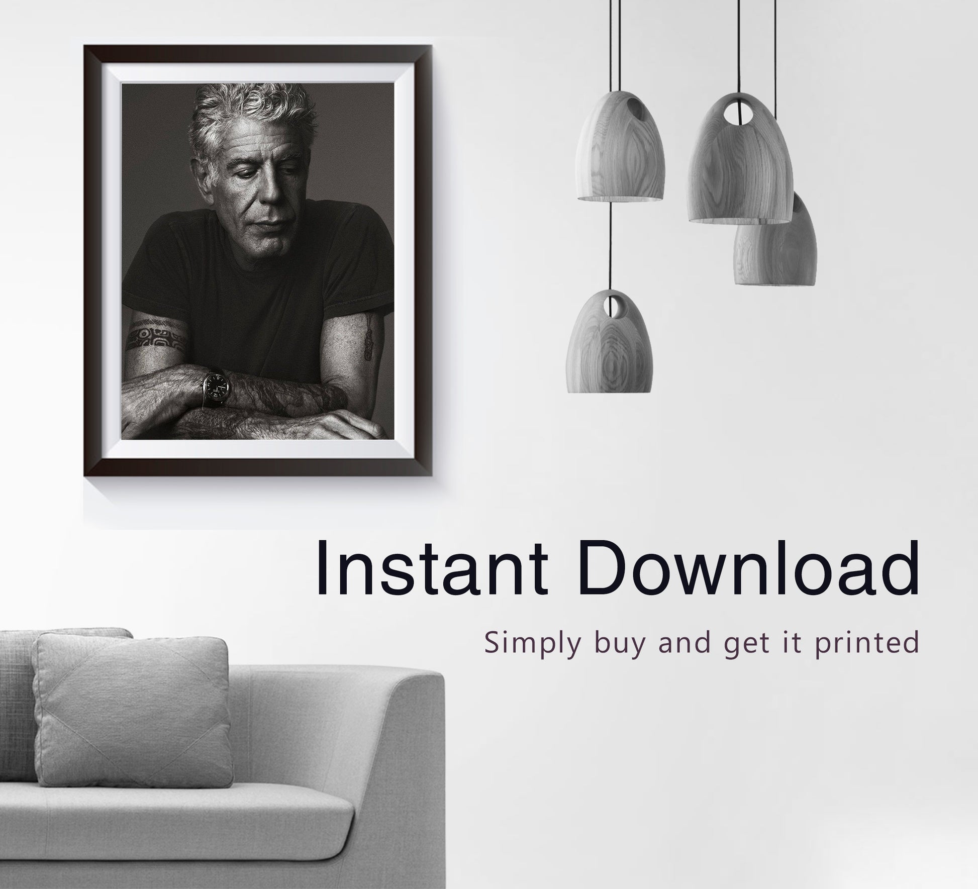 Vintage Anthony Bourdain Poster – Black and White Kitchen Wall Art Digital Download