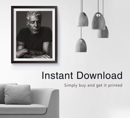 Vintage Anthony Bourdain Poster – Black and White Kitchen Wall Art Digital Download