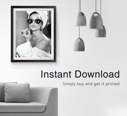 Vintage Audrey hepburn Lipstick Print, Black and White, Fashion Photography, Retro Wall Art, Makeup Poster, Old Hollywood Decor, Digital Download