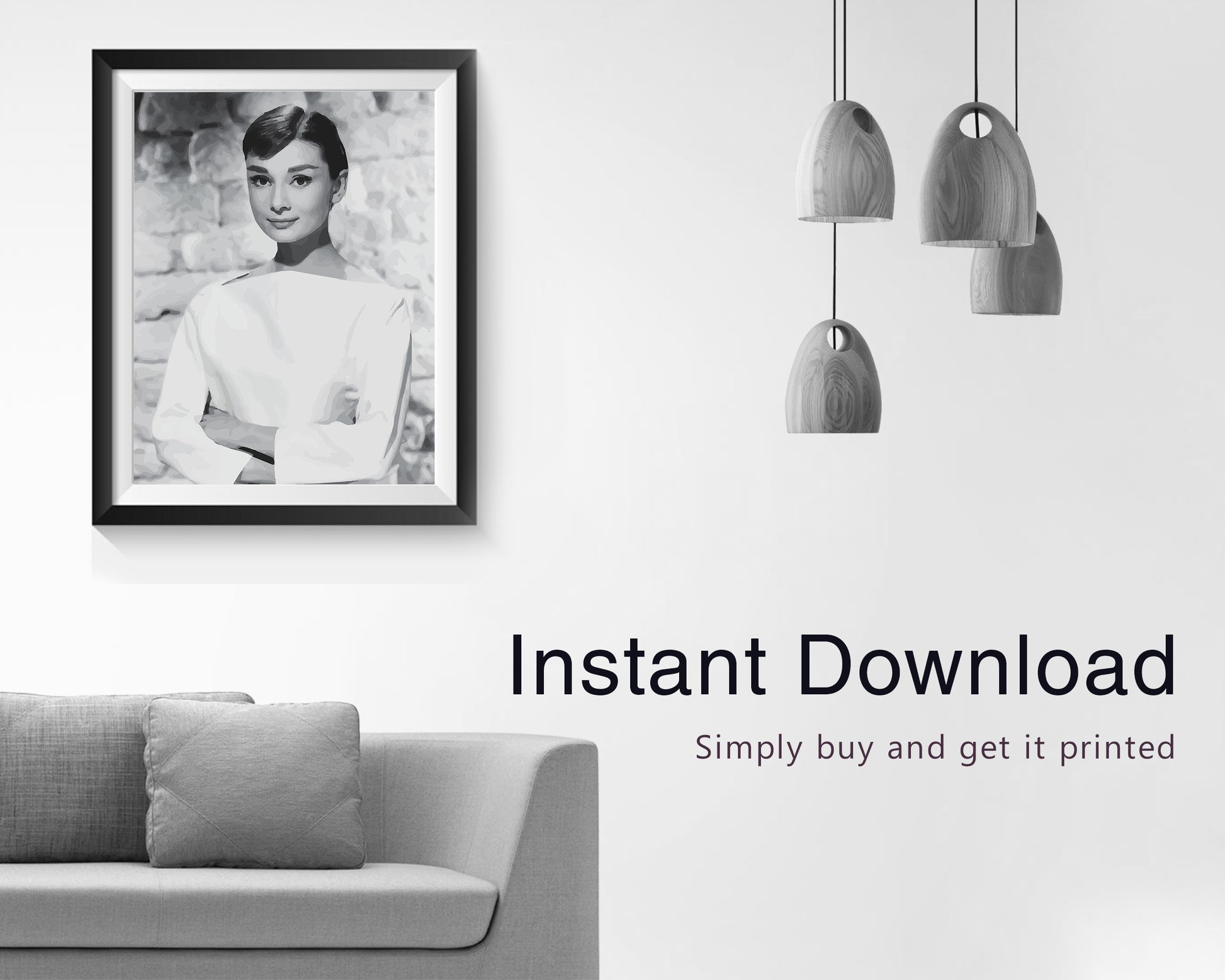 Audrey Hepburn Black and White Poster – Vintage Fashion Photography & Retro Wall Art, Old Hollywood Decor, Digital Download