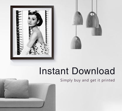 Black and White Audrey Hpeburn Poster, Vintage Photography, Fashion Print, Retro Wall Art, Old Hollywood Decor, Digital Download