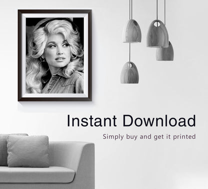 Dolly Parton Poster, Black and White, Vintage Music Poster, Fashion Photography, Feminist Print, Retro Wall Art, Music Room Decor, Digital Download