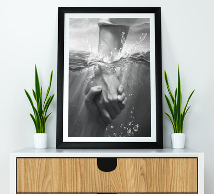 Jesus Hand Poster Black and White Christian Faith Religious Wall Art Digital Download