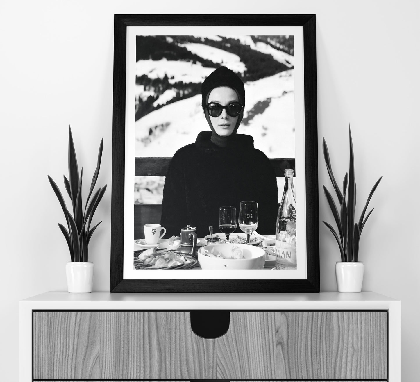 Audrey Hepburn Ski Poster, Black and White, Vintage Photography, Bar Cart Print, Ski Home Decor, Digital Download