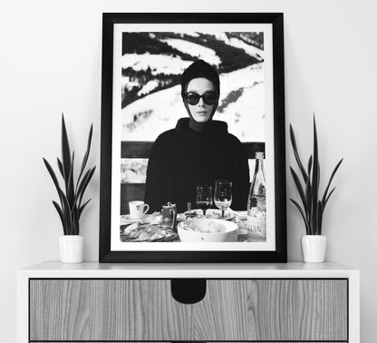 Audrey Hepburn Ski Poster, Black and White, Vintage Photography, Bar Cart Print, Ski Home Decor, Digital Download