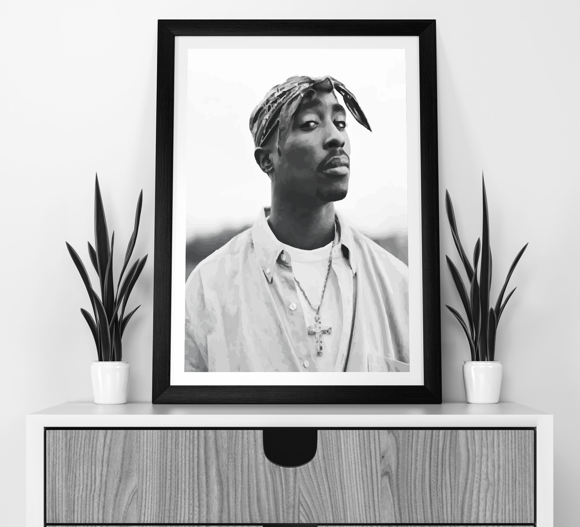 Vintage Tupac 2Pac Poster, Black and White Rap Print & Hip Hop Wall Art, Music Studio Decor, Printable Retro Wall Art, Digital Download