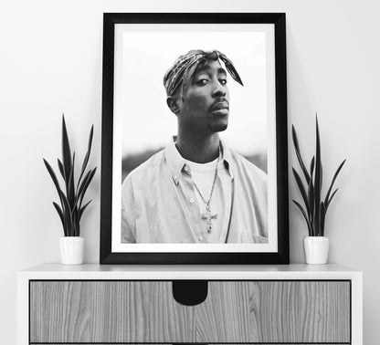 Vintage Tupac 2Pac Poster, Black and White Rap Print & Hip Hop Wall Art, Music Studio Decor, Printable Retro Wall Art, Digital Download