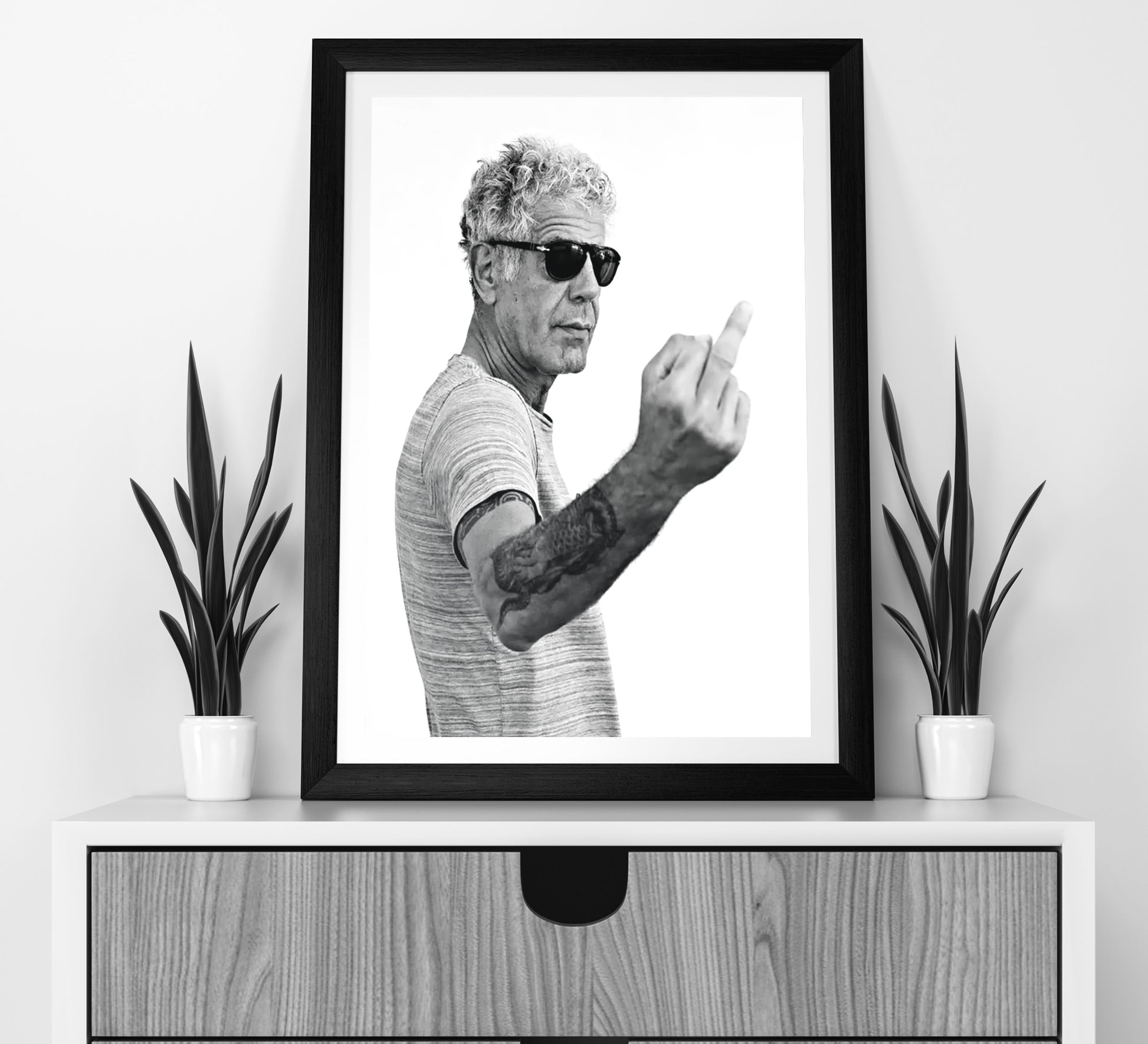 Anthony Bourdain Middle Finger Poster – Black and White Wall Art Digital Download
