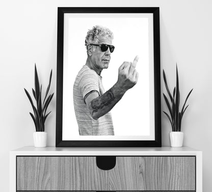 Anthony Bourdain Middle Finger Poster – Black and White Wall Art Digital Download