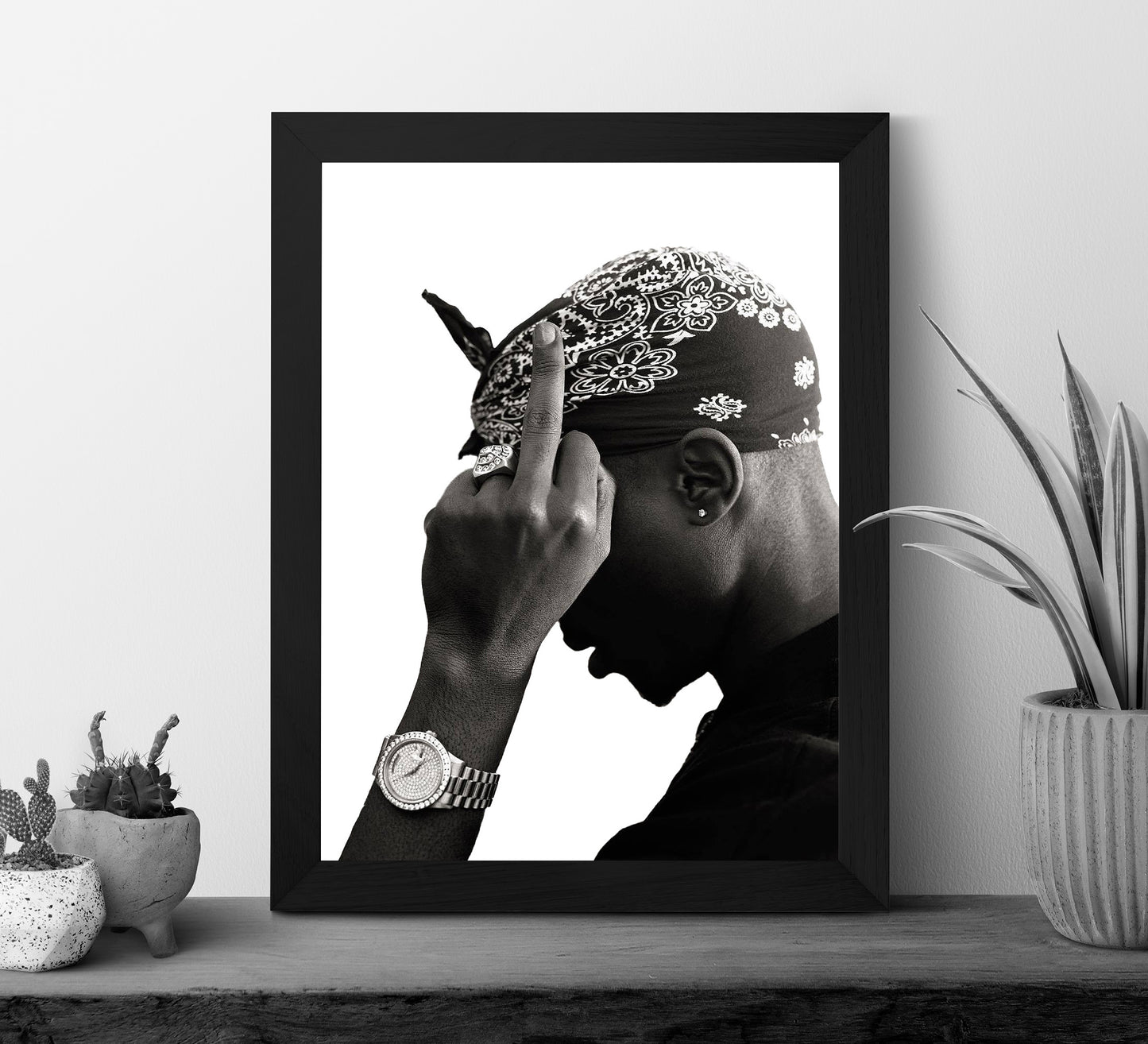 Tupac 2Pac Middle Finger Poster, Black and White Rap Print & Hip Hop Wall Art, Music Studio Decor, Printable Retro Wall Art, Digital Download
