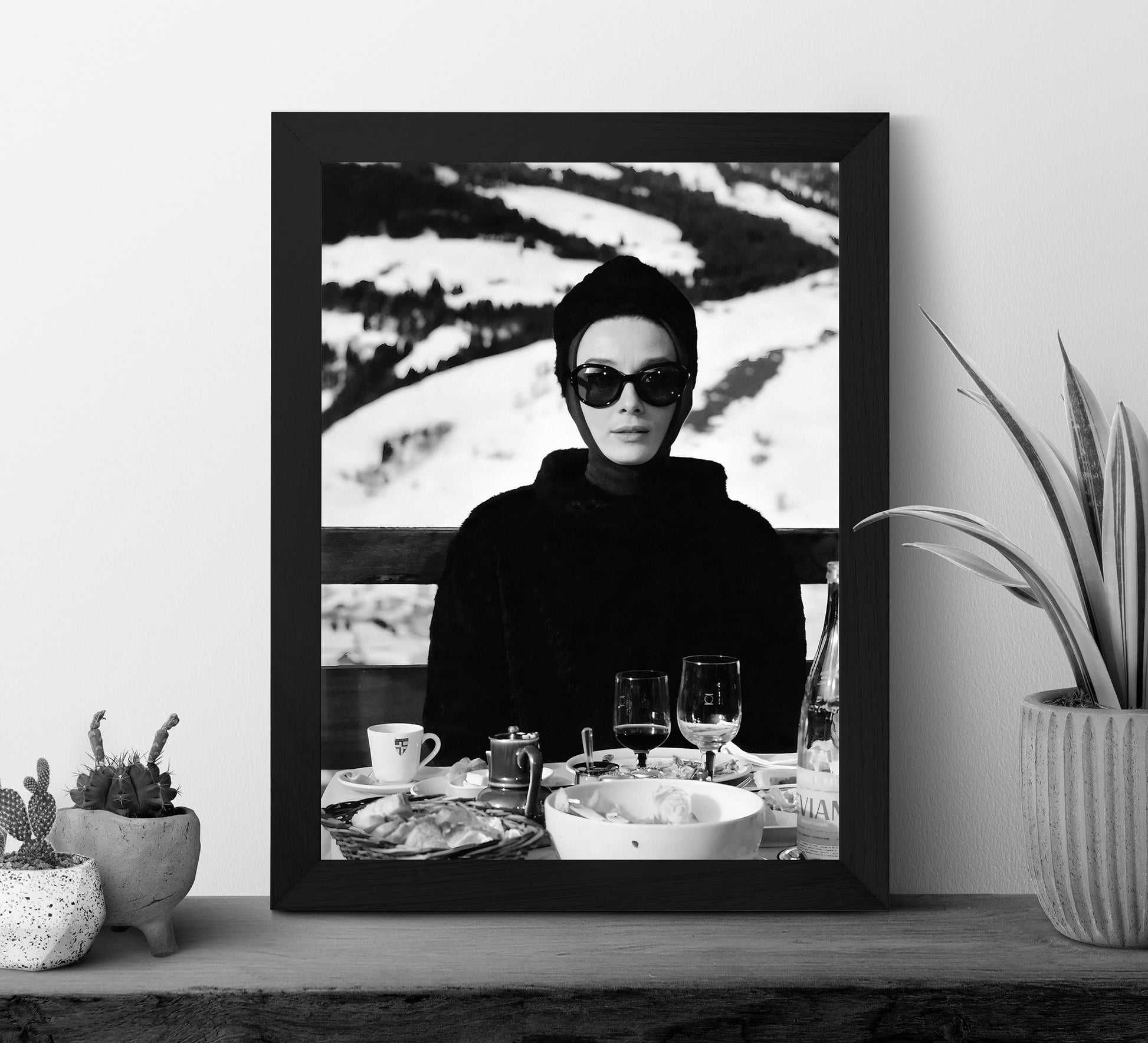 Audrey Hepburn Ski Poster, Black and White, Vintage Photography, Bar Cart Print, Ski Home Decor, Digital Download