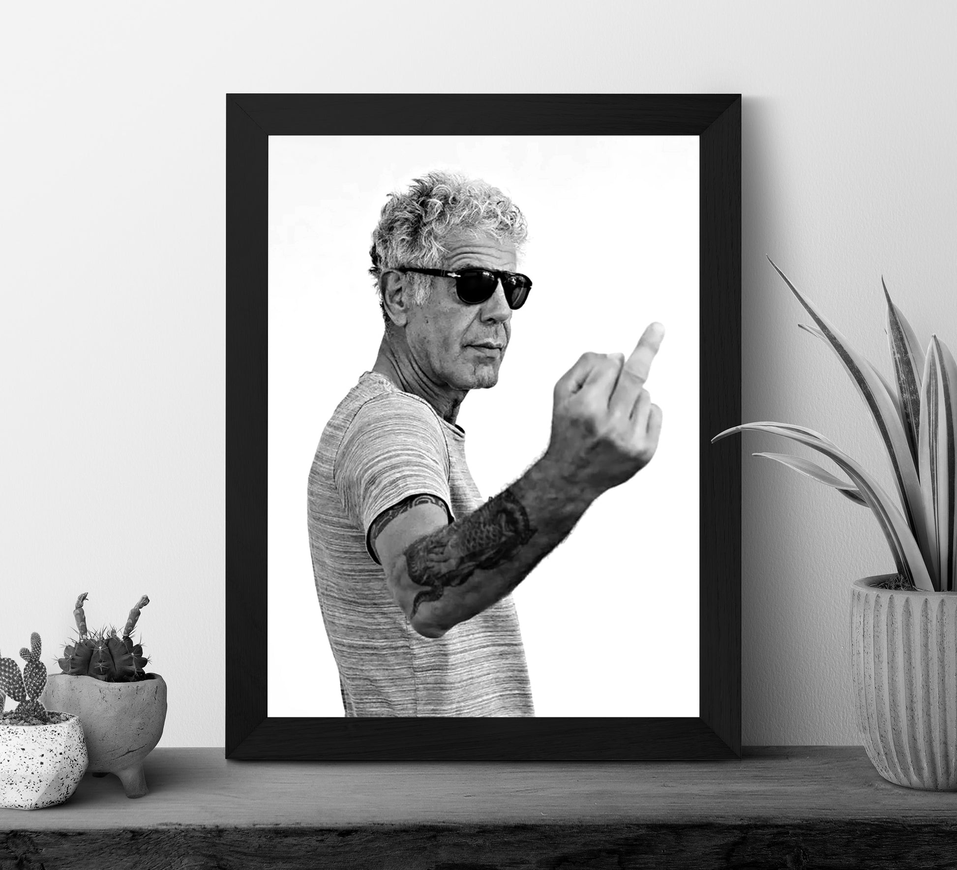 Anthony Bourdain Middle Finger Poster – Black and White Wall Art Digital Download
