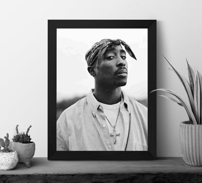 Vintage Tupac 2Pac Poster, Black and White Rap Print & Hip Hop Wall Art, Music Studio Decor, Printable Retro Wall Art, Digital Download