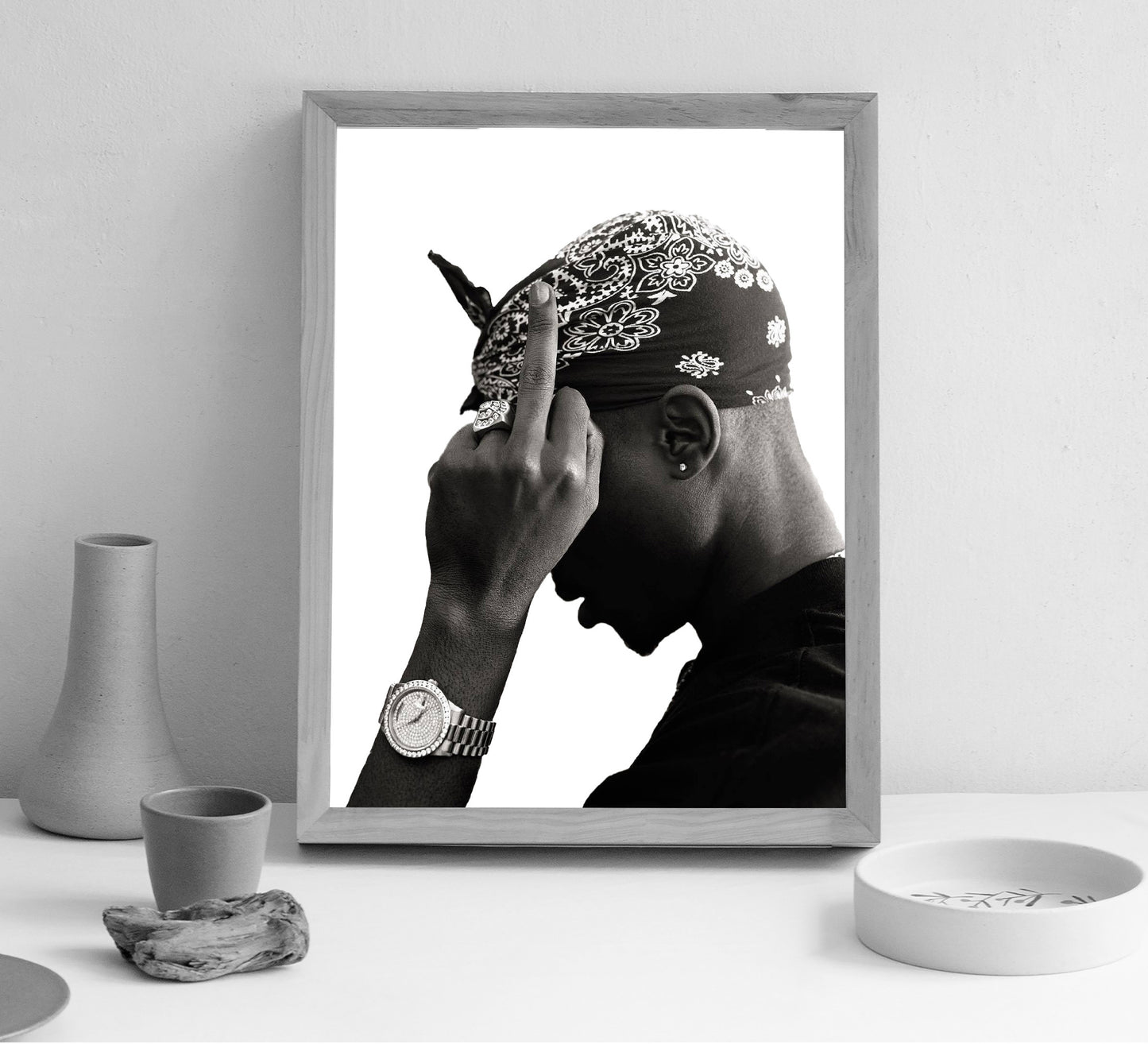Tupac 2Pac Middle Finger Poster, Black and White Rap Print & Hip Hop Wall Art, Music Studio Decor, Printable Retro Wall Art, Digital Download