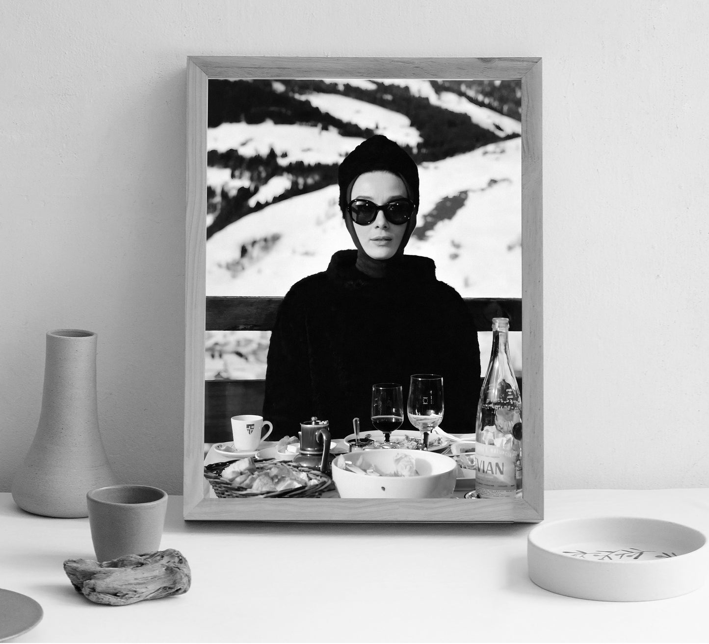 Audrey Hepburn Ski Poster, Black and White, Vintage Photography, Bar Cart Print, Ski Home Decor, Digital Download