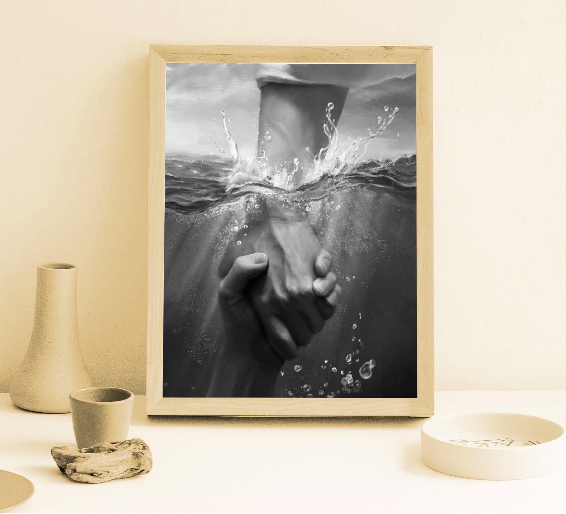 Jesus Hand Poster Black and White Christian Faith Religious Wall Art Digital Download