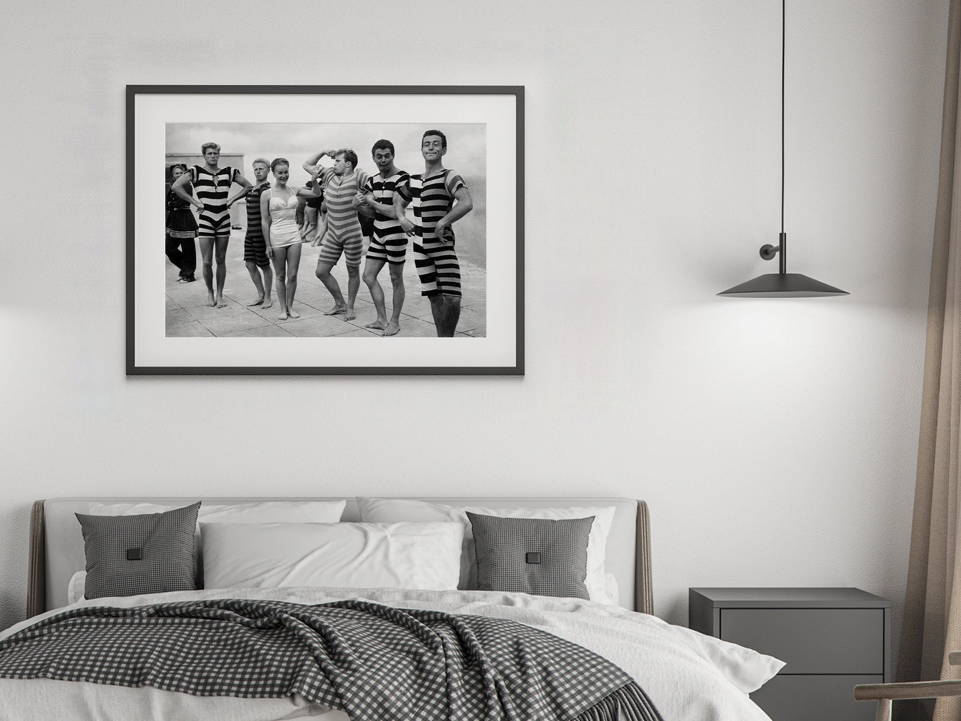 Funny Boys in Swimsuit on Beach Print, Black and White, Fashion Wall Art, Vintage Photo, Summer Poster, Beach House Decor, Digital Download