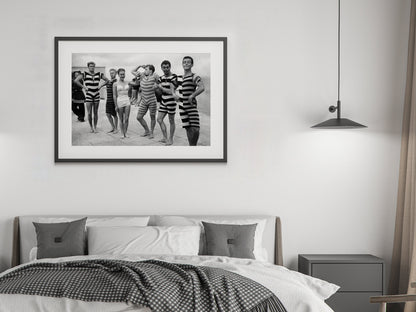Funny Boys in Swimsuit on Beach Print, Black and White, Fashion Wall Art, Vintage Photo, Summer Poster, Beach House Decor, Digital Download