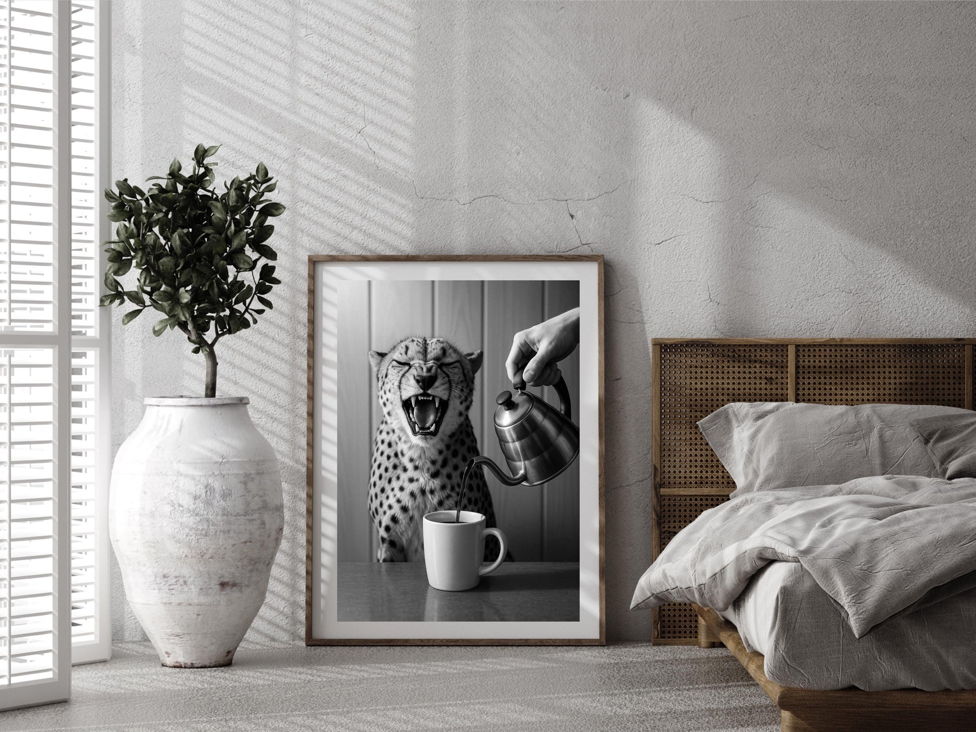 Coffee for Cheetah Print – Black and White Vintage Photography, Funny Kitchen Wall Art, Coffee Shop & Bar Cart Decor, Digital Download