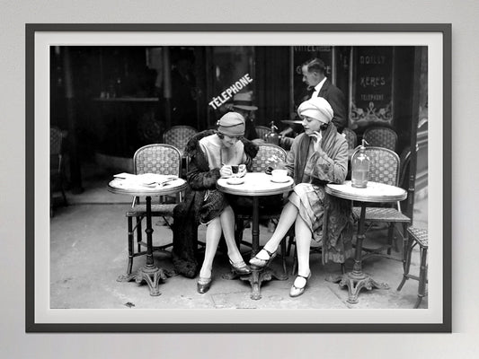 Women Drinking Coffee in Paris Print, Vintage Photography, Black and White Wall Art, Coffee Shop Decor, Kitchen Wall Art, Dining Room Decor