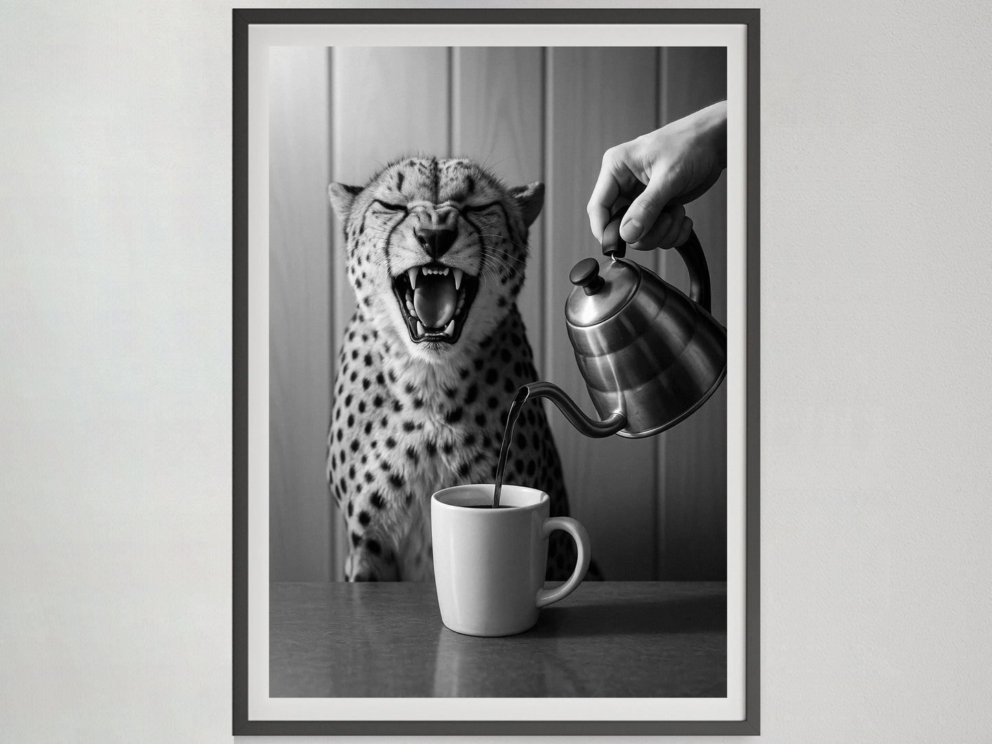 Coffee for Cheetah Print – Black and White Vintage Photography, Funny Kitchen Wall Art, Coffee Shop & Bar Cart Decor, Digital Download