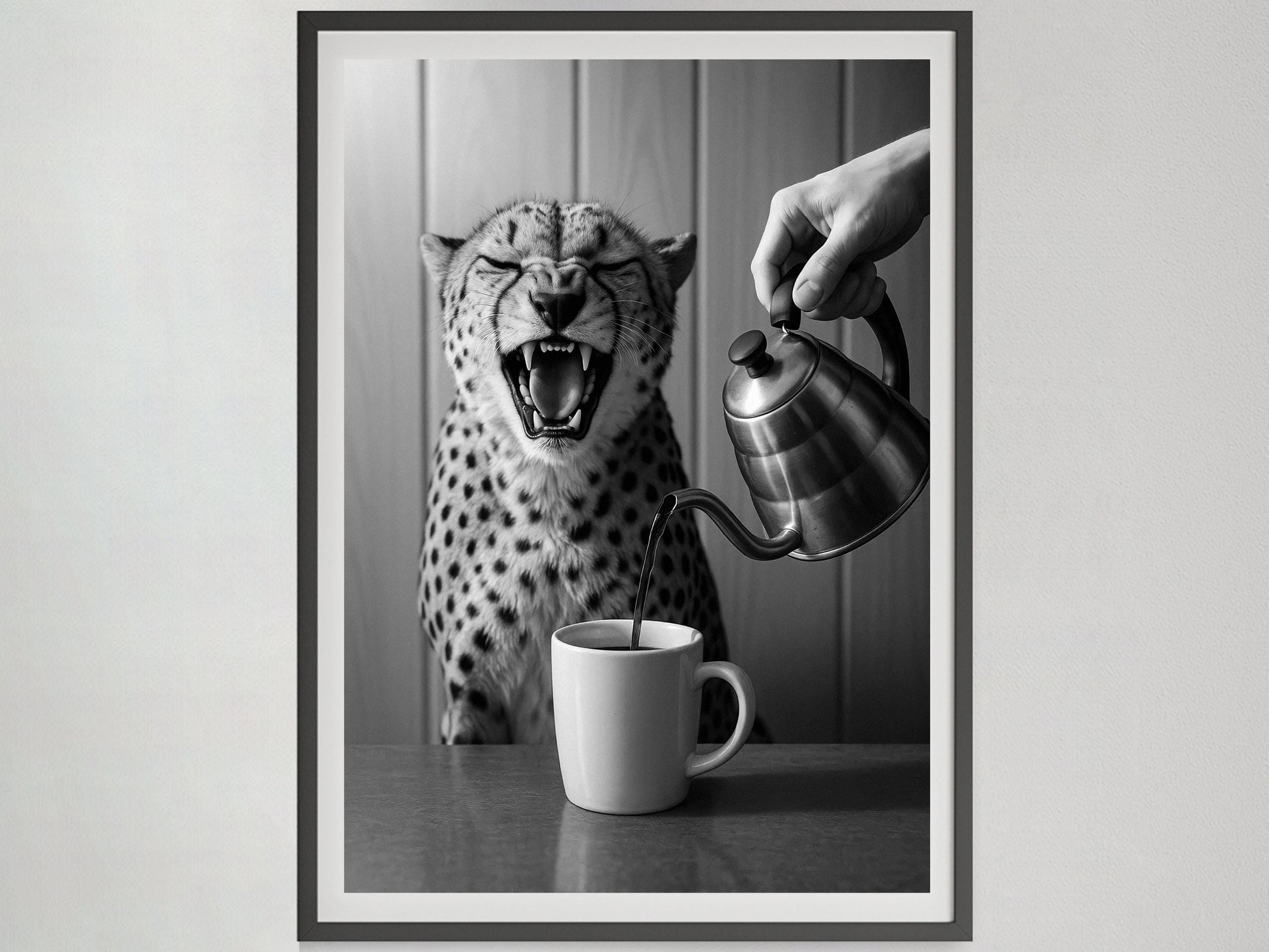 Coffee for Cheetah Print – Black and White Vintage Photography, Funny Kitchen Wall Art, Coffee Shop & Bar Cart Decor, Digital Download