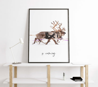 santa claus reindeer trio christmas wall art festive scandinavian holiday decor 3 frame digital download printable wall art poster, digital download