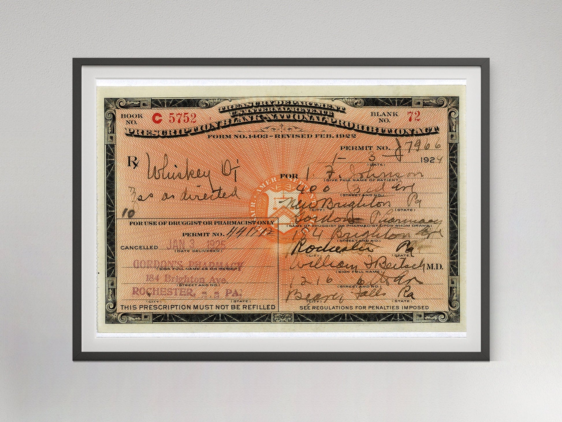 Prohibition Whisky Prescription Poster – Vintage Photo Print, Bar Cart Wall Art, 1920s Rustic Liquor Decor, Digital Download