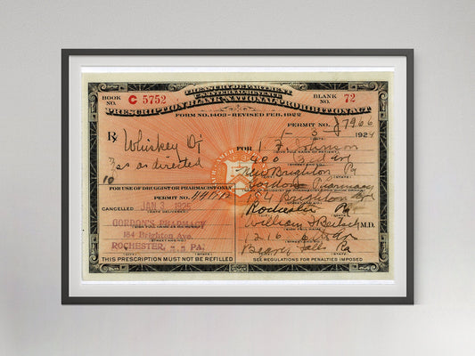 Prohibition Whisky Prescription Poster – Vintage Photo Print, Bar Cart Wall Art, 1920s Rustic Liquor Decor, Digital Download