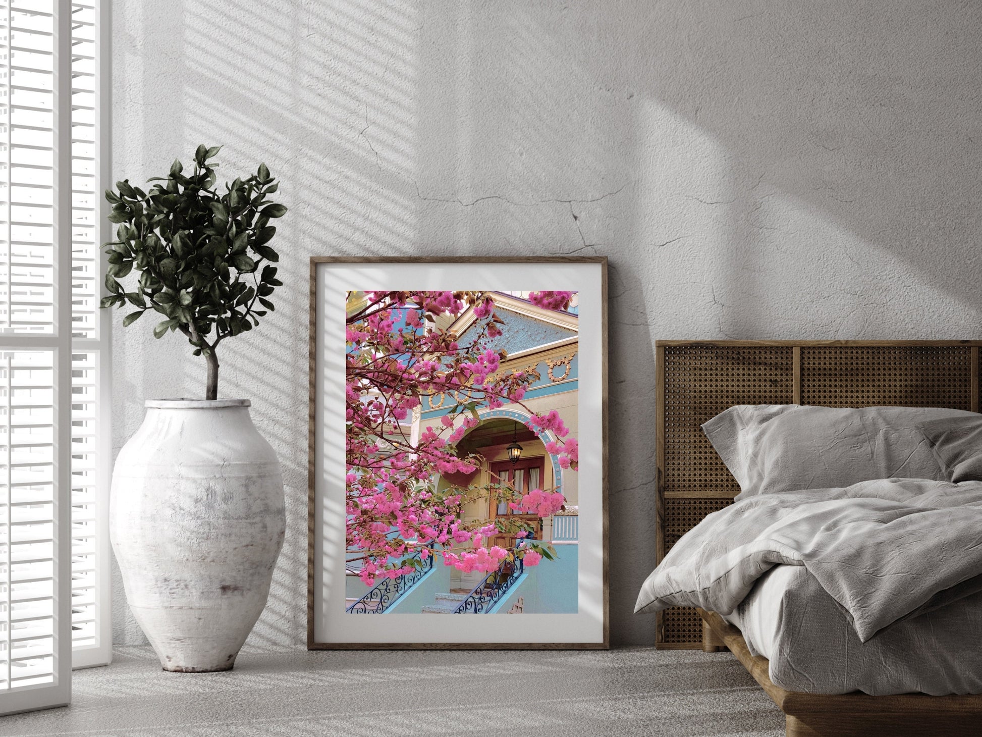 beautiful pink tree print tabebuia chrysotricha pink flowers blossom in spring fresh florals print neotropical tree background poster printable wall art poster, digital download