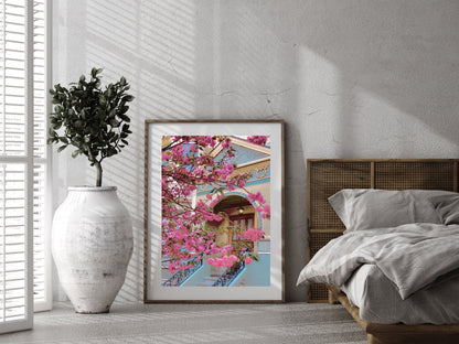 beautiful pink tree print tabebuia chrysotricha pink flowers blossom in spring fresh florals print neotropical tree background poster printable wall art poster, digital download
