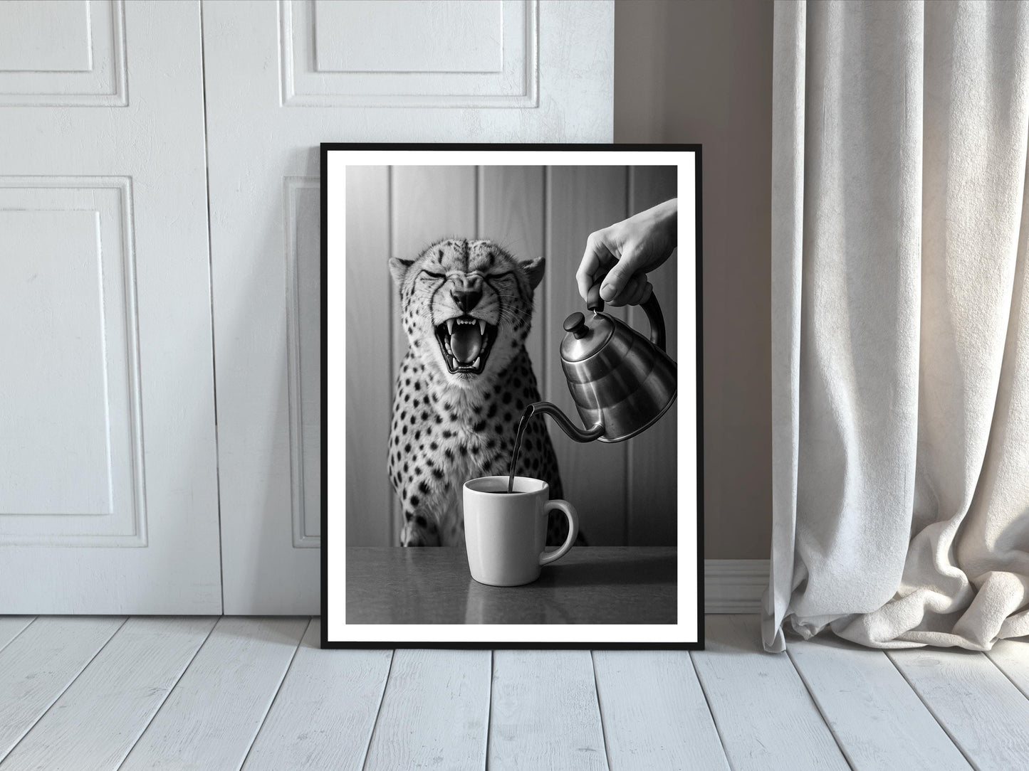 Coffee for Cheetah Print – Black and White Vintage Photography, Funny Kitchen Wall Art, Coffee Shop & Bar Cart Decor, Digital Download
