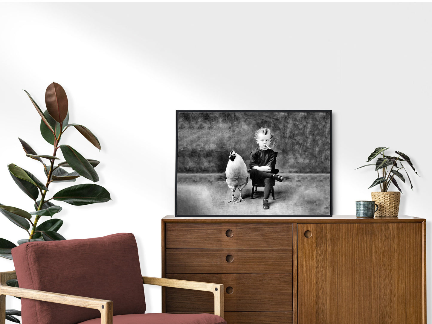 Smoking Boy with Chicken Print, Black and White, Vintage Photography, Quirky Bathroom Wall Art, Rare Prints, Digital Download, Funny Poster
