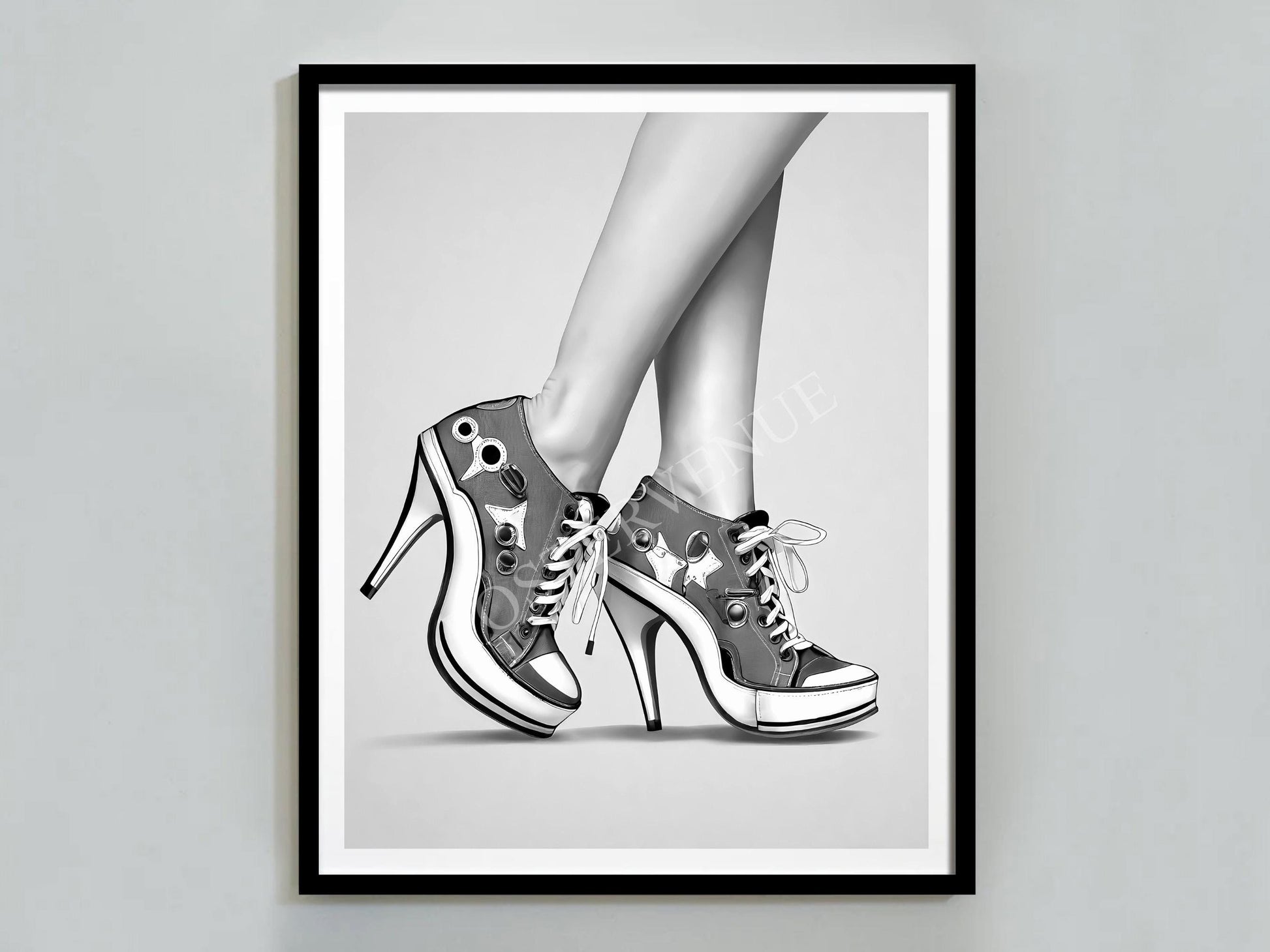 sneaker with heels print black and white fashion wall art hypebeast sneaker poster feminist print girls bedroom decor digital download printable wall art poster, digital download