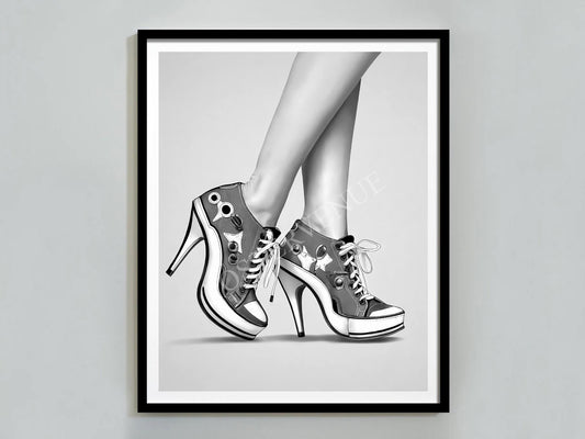 sneaker with heels print black and white fashion wall art hypebeast sneaker poster feminist print girls bedroom decor digital download printable wall art poster, digital download
