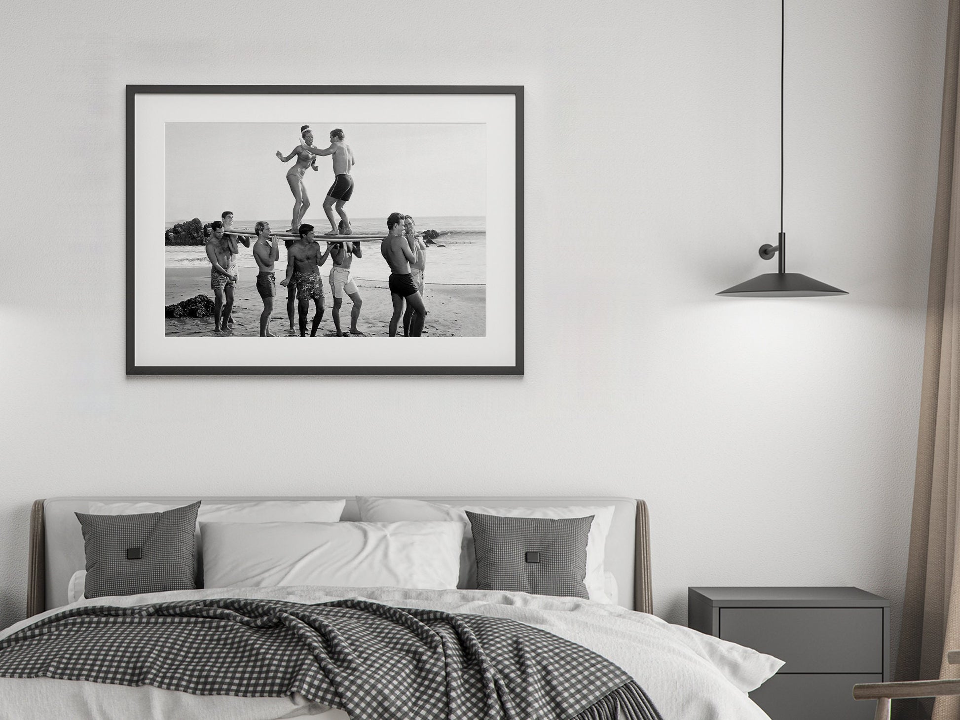 Surfers Beach Party Print, Black and White Wall Art, Vintage Photography, Summer Poster, Beach House Decor, Printable Art, Digital Download