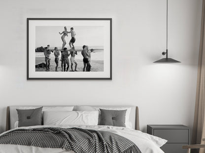Surfers Beach Party Print, Black and White Wall Art, Vintage Photography, Summer Poster, Beach House Decor, Printable Art, Digital Download